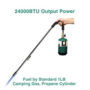 KOMAN Weed torch with Propane Refill Adapter,35" long arm, Fuel by 1LB Propane Cylinder/5-40LB Propane Tank,self ignition,for Roofing,Weeding,Campfire Starting(Output 24000BTU, Propane not included)