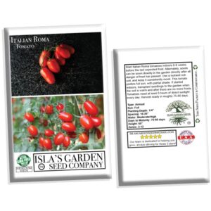 "Italian Roma" Tomato Seeds for Planting, 25+ Heirloom Seeds Per Packet, (Isla's Garden Seeds), Non GMO Seeds, Botanical Name: Solanum lycopersicum, Great Home Garden Gift