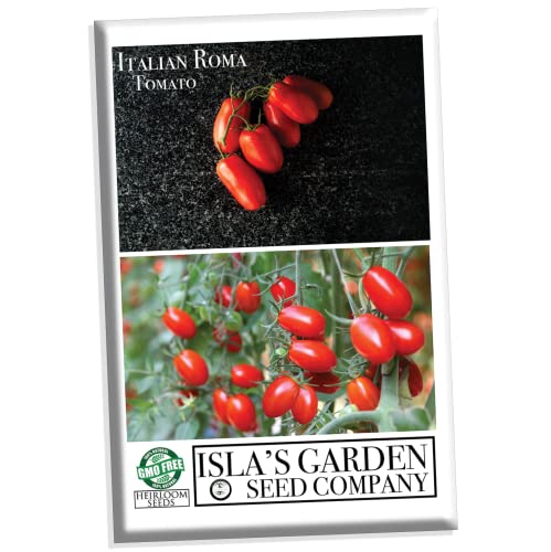 "Italian Roma" Tomato Seeds for Planting, 25+ Heirloom Seeds Per Packet, (Isla's Garden Seeds), Non GMO Seeds, Botanical Name: Solanum lycopersicum, Great Home Garden Gift