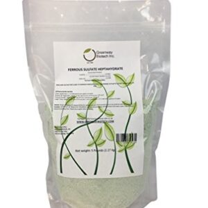 Greenway Biotech Ferrous Sulfate Heptahydrate Fertilizer Includes 20% Iron (Fe) 12% Sulfur & 100% Water Soluble Powder- Organic Lawn Fertilizer for Vegetables and Plant Growth - 5 Pounds