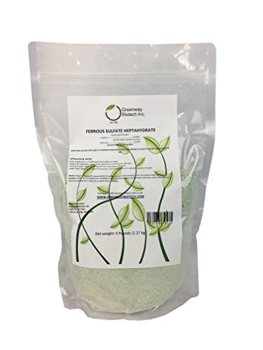 Greenway Biotech Ferrous Sulfate Heptahydrate Fertilizer Includes 20% Iron (Fe) 12% Sulfur & 100% Water Soluble Powder- Organic Lawn Fertilizer for Vegetables and Plant Growth - 5 Pounds