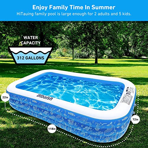 Inflatable Pool, HiTauing 118" X 72" X 22" Inflatable Swimming Pool for Kids and Adults, Above Ground Pool Oversized Thickened Family Blow Up Kiddie Pool for Garden, Backyard, Summer Water Party