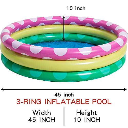 2 Pack 45'' Multicolor Pattern Inflatable Baby Swimming Pool Set, Toddler Water Pool Pit Ball Pool Blow up Kiddie Pool for Summer Fun Garden Backyard Outdoor (45’’ 10’’)