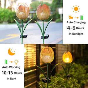 Outdoor Solar Garden Lights - 2 Pack Solar Large Metal Tulip Flowers Decorative Lights - Warm White LED Waterproof Solar Stake Lights for Garden, Patio, Yard, Lawn, Walkway Decoration(Yellow)