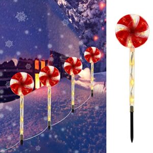 mukum christmas pathway lights outdoor 4 pack 15″ 44 led solar candy cane lights outdoor pathway with 3 lighting modes outside christmas decorations for walkway, patio, yard, garden