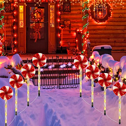 Mukum Christmas Pathway Lights Outdoor 4 Pack 15" 44 LED Solar Candy Cane Lights Outdoor Pathway with 3 Lighting Modes Outside Christmas Decorations for Walkway, Patio, Yard, Garden