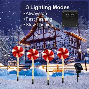 Mukum Christmas Pathway Lights Outdoor 4 Pack 15" 44 LED Solar Candy Cane Lights Outdoor Pathway with 3 Lighting Modes Outside Christmas Decorations for Walkway, Patio, Yard, Garden