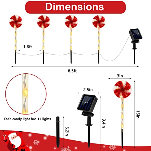 Mukum Christmas Pathway Lights Outdoor 4 Pack 15" 44 LED Solar Candy Cane Lights Outdoor Pathway with 3 Lighting Modes Outside Christmas Decorations for Walkway, Patio, Yard, Garden