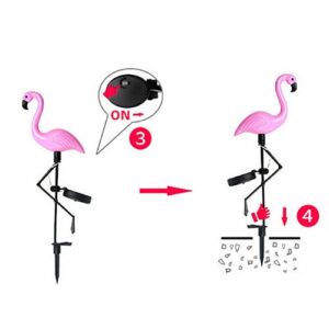 AUSUKY Solar Powered Pink Flamingo Ornament Garden Outdoor Light Lawn Landscape Lamp (1 Solar Panel Control 3 Light)