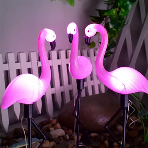 AUSUKY Solar Powered Pink Flamingo Ornament Garden Outdoor Light Lawn Landscape Lamp (1 Solar Panel Control 3 Light)