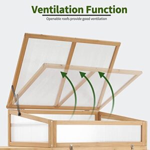 MCombo Cold Frame Greenhouse with Foldable Potting Table, Raised Garden Bed Planter Box with Legs and Wooden Greenhouse with Shelf for Vegetables, Herb and Flowers Use, 0399 (Natural)