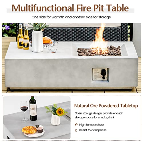 Giantex Outdoor Fire Pits 48-Inch - Rectangle Patio Propane Gas Fire Pit Table W/ Lava Rocks & Protective Cover, 40,000 BTU Heat Output, Deck Firepit for Outside, Backyard, Poolside, Garden, Gray