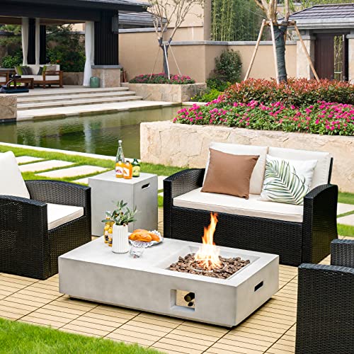 Giantex Outdoor Fire Pits 48-Inch - Rectangle Patio Propane Gas Fire Pit Table W/ Lava Rocks & Protective Cover, 40,000 BTU Heat Output, Deck Firepit for Outside, Backyard, Poolside, Garden, Gray