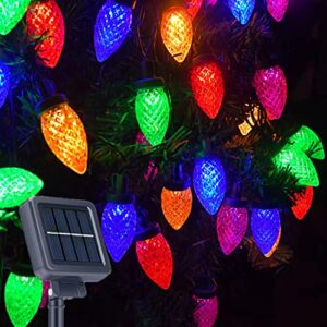 outdoor solar christmas lights c9 strawberry string lights, 31ft 50 led solar garden christmas fairy lights for christmas tree backyard window railing deck camping chicken coop, multicolor 8 modes