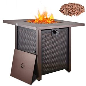 segmart outdoor propane fire pit table 40000 btu gas fire pit table for outside patio/garden/courtyard, square fire pit with lid, auto-ignition, lava rock, wicker steel surface, outdoor companion