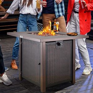 SEGMART Outdoor Propane Fire Pit Table 40000 BTU Gas Fire Pit Table for Outside Patio/Garden/Courtyard, Square Fire Pit with Lid, Auto-Ignition, Lava Rock, Wicker Steel Surface, Outdoor Companion