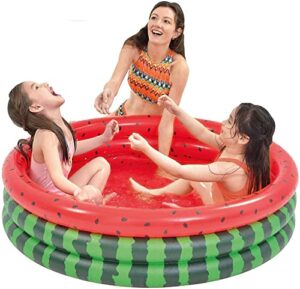 inflatable paddling pool, 47″ x 12″ kiddie swimming pool with wide sides, 3-ring watermelon bathing pool for kids splashing fun outside, garden, backyard play