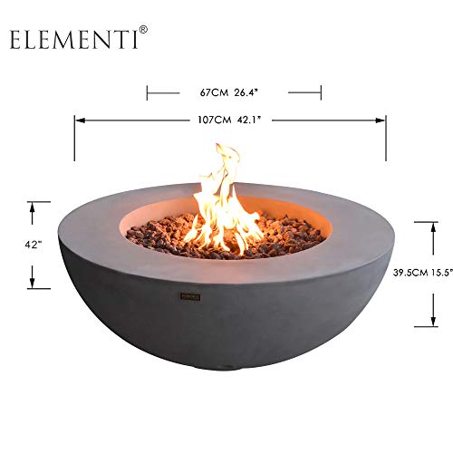 Elementi Outdoor Fire Table Propane Fire Pit Garden Fireplaces 45,000BTU Firepit Patio Round Fire Bowl with 13.2lbs Lava Rocks ,ELEMENTI Lunar Bowl Series, Garden Coffee Table,Grey