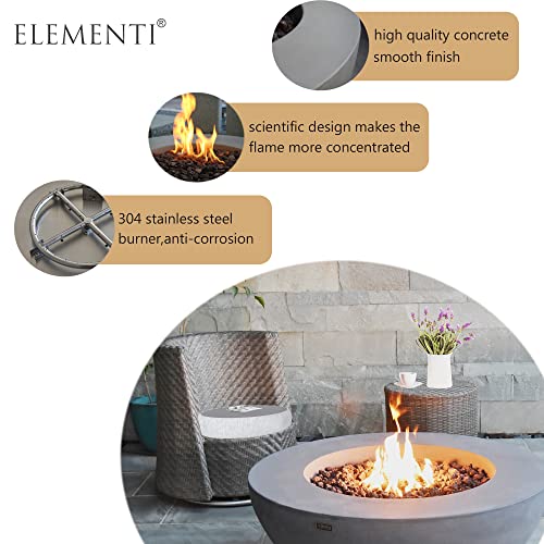 Elementi Outdoor Fire Table Propane Fire Pit Garden Fireplaces 45,000BTU Firepit Patio Round Fire Bowl with 13.2lbs Lava Rocks ,ELEMENTI Lunar Bowl Series, Garden Coffee Table,Grey