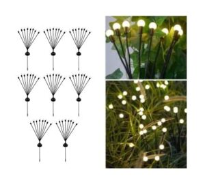 montpal 8pcs solar powered firefly lights outdoor waterproof, starburst swaying lights for garden yard, flowerbed, lawn and walkway.