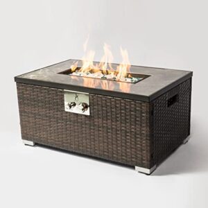 newtik propane fire pit table, 40000 btu heat outdoor gas firepits with lid, rain cover, ceramic tile tabletop, color glass rocks, fire pits for outside, patio, garden, backyard