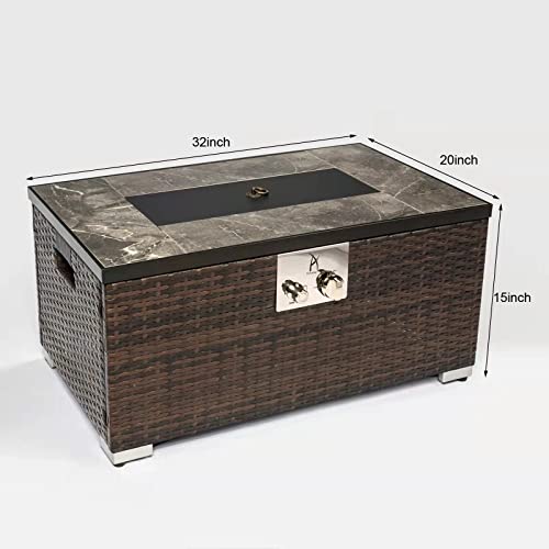 NEWTIK Propane Fire Pit Table, 40000 BTU Heat Outdoor Gas Firepits with Lid, Rain Cover, Ceramic Tile Tabletop, Color Glass Rocks, Fire Pits for Outside, Patio, Garden, Backyard