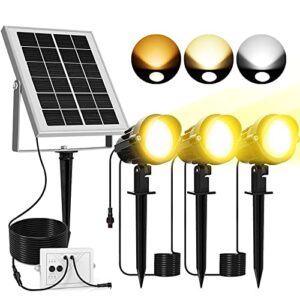 meikee led solar spotlights 3w solar powered landscape lights outdoor spotlights low voltage ip66 waterproof 2 brightness 3 color temperature auto on/off solar spotlights for yard garden (3-in-1)