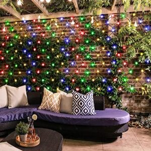 christmas 200 led net lights plug in, 6.6ft x 9.8ft dark green wire garden net lights with remote 8 modes timer dimmable mesh light waterproof for outdoor roof wall fence xmas tree decor (rgb)