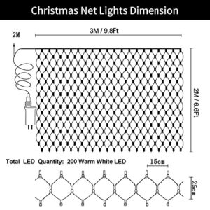 Christmas 200 LED Net Lights Plug in, 6.6ft X 9.8ft Dark Green Wire Garden Net Lights with Remote 8 Modes Timer Dimmable Mesh Light Waterproof for Outdoor Roof Wall Fence Xmas Tree Decor (RGB)