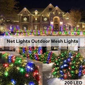 Christmas 200 LED Net Lights Plug in, 6.6ft X 9.8ft Dark Green Wire Garden Net Lights with Remote 8 Modes Timer Dimmable Mesh Light Waterproof for Outdoor Roof Wall Fence Xmas Tree Decor (RGB)