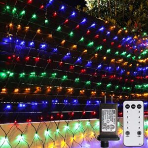 Christmas 200 LED Net Lights Plug in, 6.6ft X 9.8ft Dark Green Wire Garden Net Lights with Remote 8 Modes Timer Dimmable Mesh Light Waterproof for Outdoor Roof Wall Fence Xmas Tree Decor (RGB)