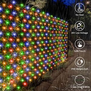 Christmas 200 LED Net Lights Plug in, 6.6ft X 9.8ft Dark Green Wire Garden Net Lights with Remote 8 Modes Timer Dimmable Mesh Light Waterproof for Outdoor Roof Wall Fence Xmas Tree Decor (RGB)