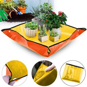 2Pack Plant Repotting Square Mats,39.3Inch Foldable Garden Transplanting Work Cloth,Waterproof Dirty Catcher Gardening Succulent Potting Tarp for Indoor Bonsai Succulents Plant Care (Orange)