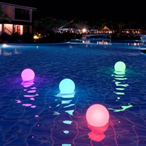 usokyo led dimmable floating pool lights ball, 3 inch waterproof pool lights with remote & timer, 16 colors rgb cordless night light rechargeable perfect for indoor/outdoor party, pool decor, 4-pack