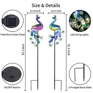 Viveta Pathway Lights Solar Powered, Waterproof Peacock Garden Decor - Metal Peacock Solar Lights for Outdoor Yard Lawn Walkway Driveway, 2Pack