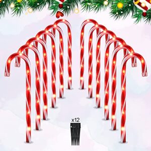 16” christmas candy cane lights outdoor pathway, set of 12 christmas candy cane markers waterproof, light up xmas candy cane decoration with stakes for patio, garden, walkway