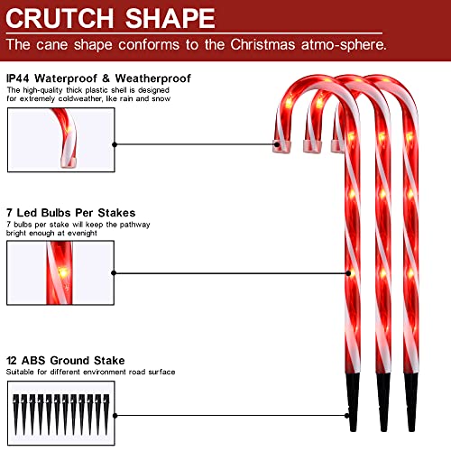 16'' Christmas Candy Cane Lights Outdoor Pathway, Set of 12 Christmas Candy Cane Markers Waterproof, Light Up Xmas Candy Cane Decoration with Stakes for Patio, Garden, Walkway