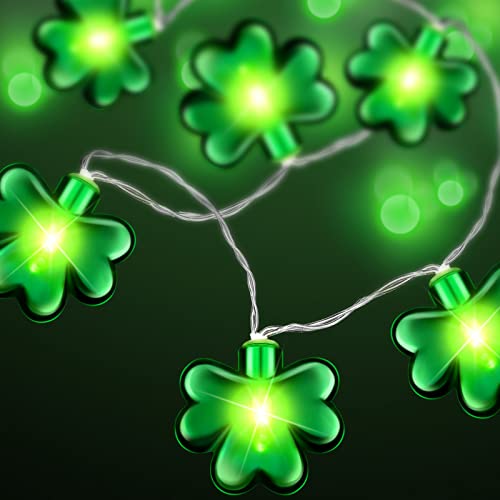 St. Patrick's Day Decoration Lights Shamrock Irish String Lights 9.84 ft with 20 Clover Lights Battery Operated for Home Garden Bedroom Birthday Decor Indoor and Outdoor Use