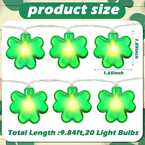 St. Patrick's Day Decoration Lights Shamrock Irish String Lights 9.84 ft with 20 Clover Lights Battery Operated for Home Garden Bedroom Birthday Decor Indoor and Outdoor Use