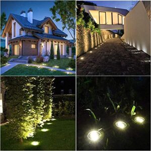 Solar Ground Lights, 8 LED Warm Light Outdoor Solar Disk Lights, IP65 Waterproof Solar Pathway Lights Outdoor Landscape Lighting for Walkway Garden Driveway Path Yard Patio Lawn Fence,8 Pack