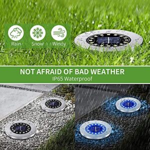 Solar Ground Lights, 8 LED Warm Light Outdoor Solar Disk Lights, IP65 Waterproof Solar Pathway Lights Outdoor Landscape Lighting for Walkway Garden Driveway Path Yard Patio Lawn Fence,8 Pack