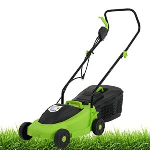 hklgorg electric lawn mower, 13-inch 12 amp corded push mower with 3-position height adjustment, 25l collection box, corded folding handle, electric dethatcher for yard, lawn and garden care (green)