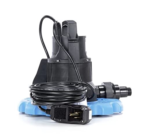 Star SPCP01 ¼ HP Automatic ON/OFF Swimming Pool Cover Pump with Garden Hose Adapter & 25' Power Cord, 2400 GPH Fast Water Removal, Submersible, Blue