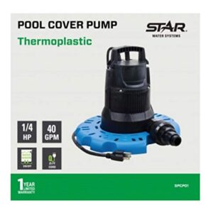 Star SPCP01 ¼ HP Automatic ON/OFF Swimming Pool Cover Pump with Garden Hose Adapter & 25' Power Cord, 2400 GPH Fast Water Removal, Submersible, Blue