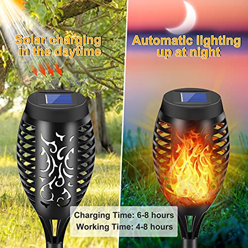 New Huing 14 Pack Solar Torches with Flickering Flames, 12LED Tiki Torch Solar Lights Waterproof Outdoor Mini Solar Torch Lights for Garden, Patio, Yard, Pathway and Christmas Decoration