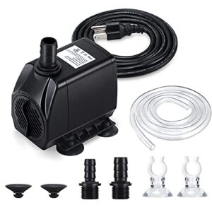 cwkj fountain pump, 880gph submersible water pump, durable 60w outdoor fountain water pump with 6.5ft tubing (id x 1/2-inch), 3 nozzles for aquarium, pond, fish tank, water pump hydroponics, fountain