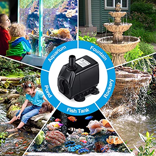 CWKJ Fountain Pump, 880GPH Submersible Water Pump, Durable 60W Outdoor Fountain Water Pump with 6.5ft Tubing (ID x 1/2-Inch), 3 Nozzles for Aquarium, Pond, Fish Tank, Water Pump Hydroponics, Fountain