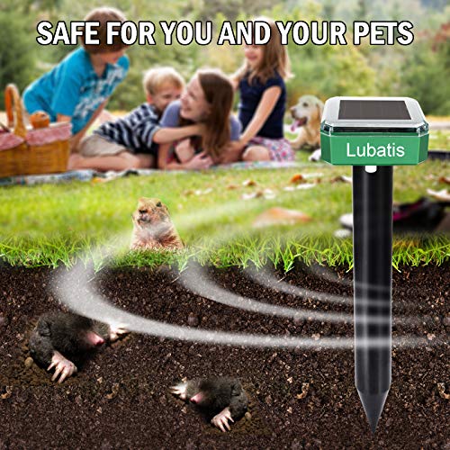 Lubatis Solar Mole Repellent Outdoor Sonic Deterrent - Mole Chaser Scare Vole for Lawn Garden - Groundhog Repellent Snake Rodent Gopher Spikes Chaser Pest (4)