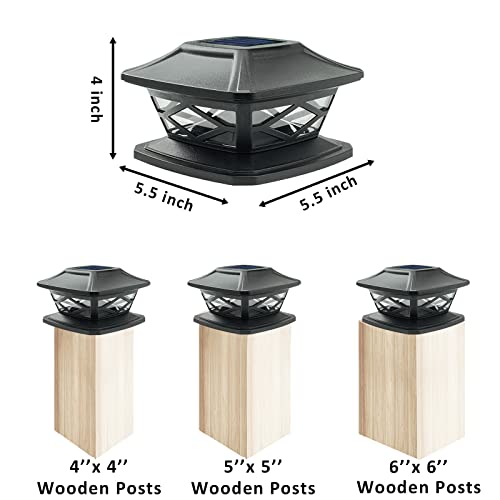 JOHOO Fence Post Cap Solar Lights, 6 PK Cool White LEDs Outdoor Deck Lamp Fits 4x4 5x5 6x6 Wooden Posts Waterproof for Deck, Patio, Garden, Yard Decoration