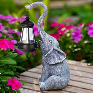 Goodeco Elephant Statue with Solar Lantern - Ideal Gifts for Women, Mom or Birthday, Beautifully Crafted Elephant Lamp Outdoor Statues, Garden Decor Made Easy (Elephant)